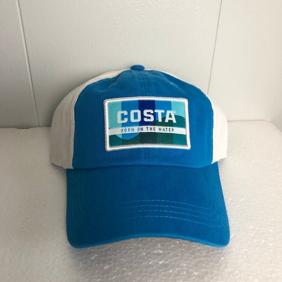 Costa Born On The Water Traveler Twill Fishing Hat Blue White One Size NEW - Picture 2 of 7
